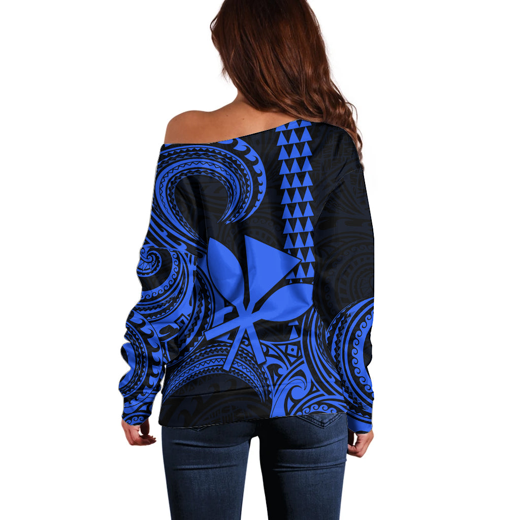 Custom King Kamehameha Day Hawaii Off Shoulder Sweater Paradise of the Pacific Tribal Kakau - Blue LT9 - Polynesian Pride