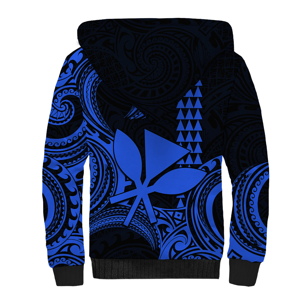 Custom King Kamehameha Day Hawaii Sherpa Hoodie Paradise of the Pacific Tribal Kakau - Blue LT9 - Polynesian Pride