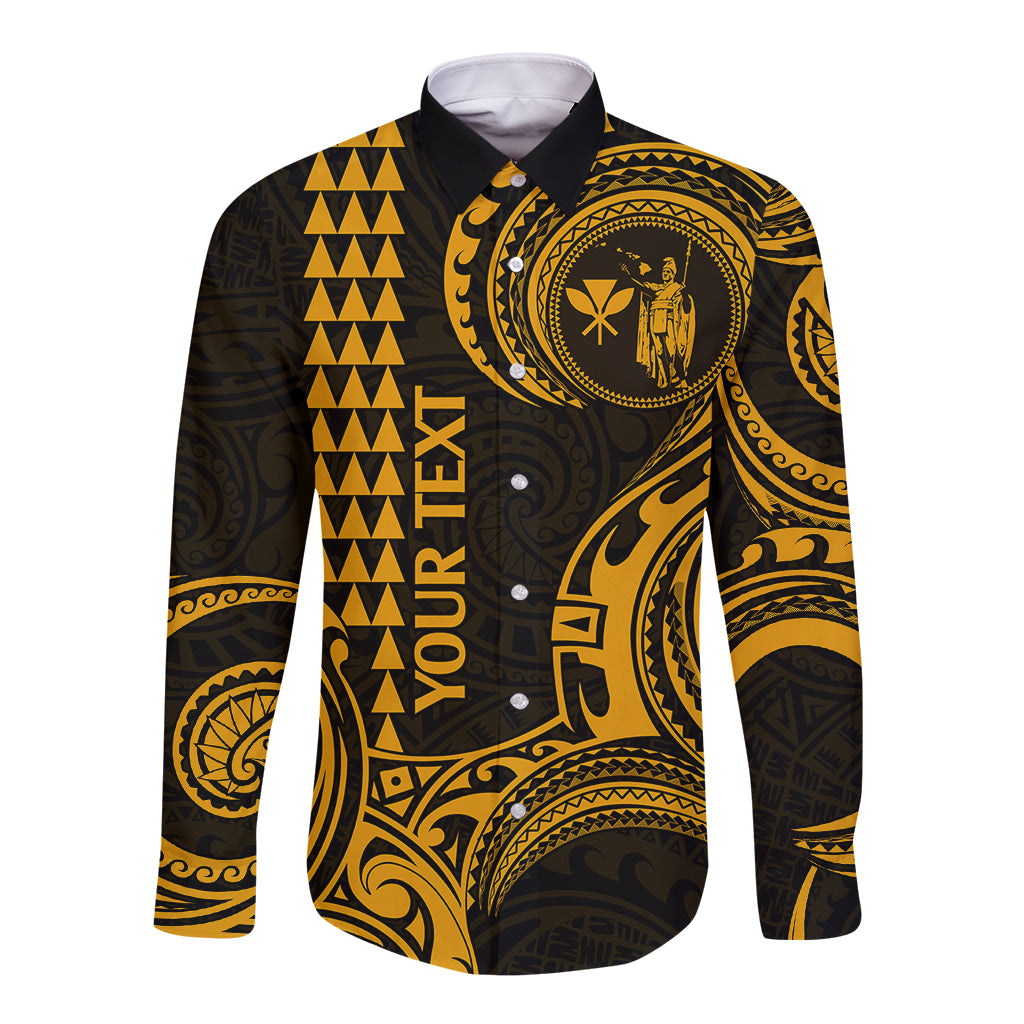 Custom King Kamehameha Day Hawaii Long Sleeve Button Shirt Paradise of the Pacific Tribal Kakau - Gold LT9 Unisex Gold - Polynesian Pride