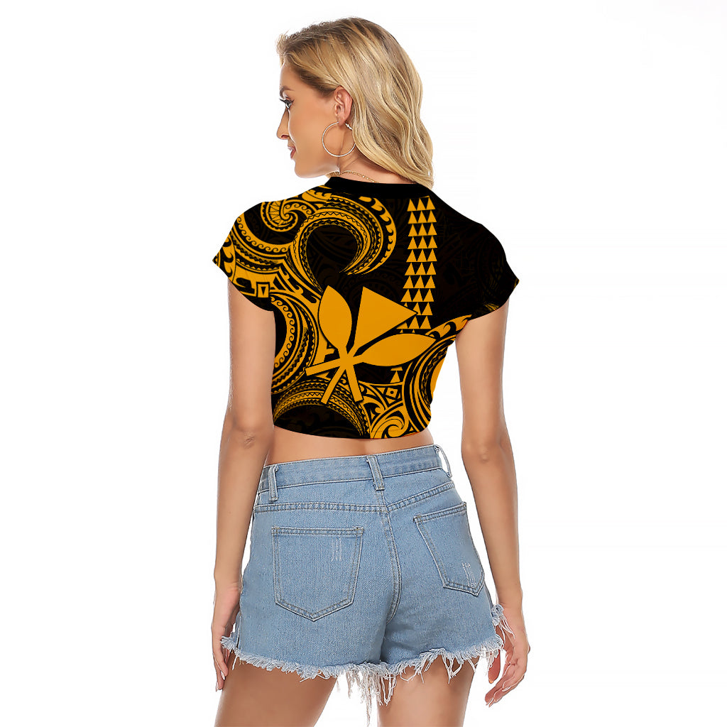 Custom King Kamehameha Day Hawaii Raglan Cropped T Shirt Paradise of the Pacific Tribal Kakau - Gold LT9 - Polynesian Pride