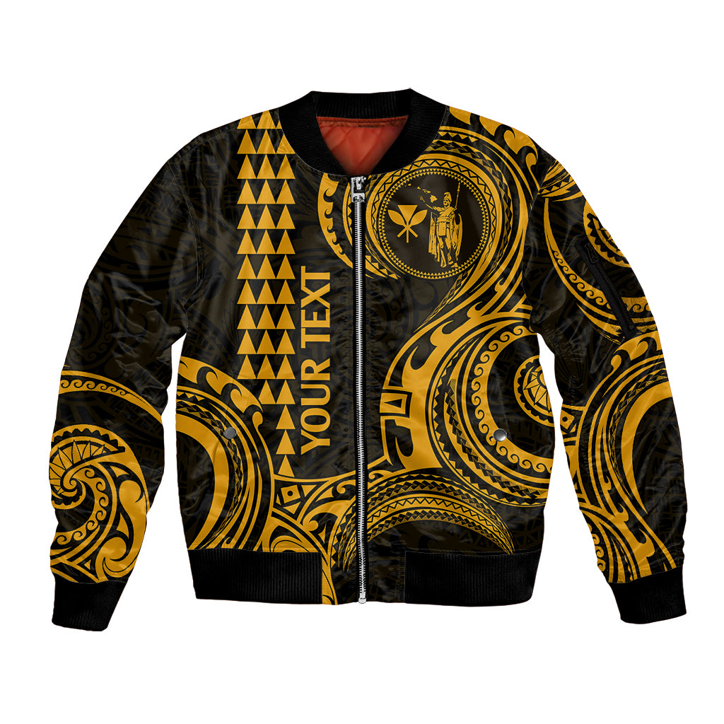 Custom King Kamehameha Day Hawaii Sleeve Zip Bomber Jacket Paradise of the Pacific Tribal Kakau - Gold LT9 Unisex Gold - Polynesian Pride
