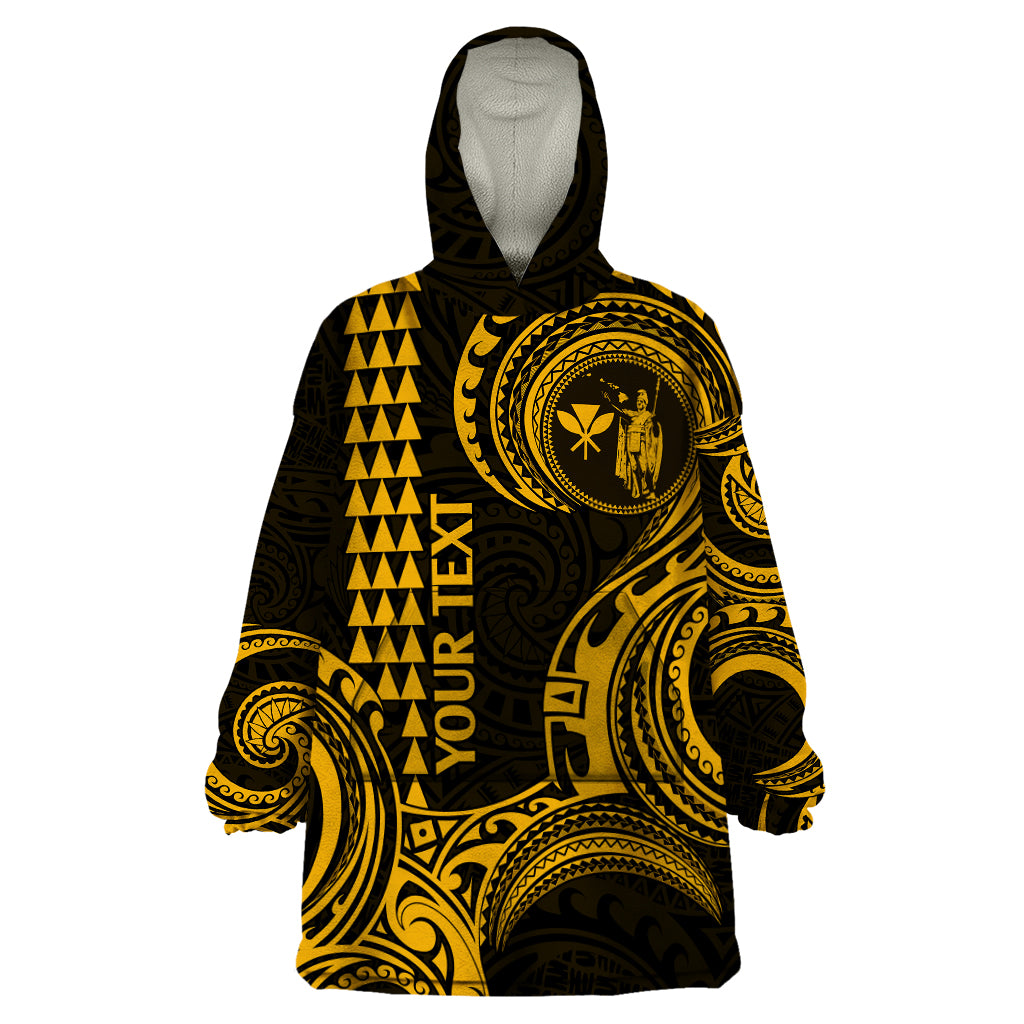 Custom King Kamehameha Day Hawaii Wearable Blanket Hoodie Paradise of the Pacific Tribal Kakau - Gold LT9 One Size Gold - Polynesian Pride