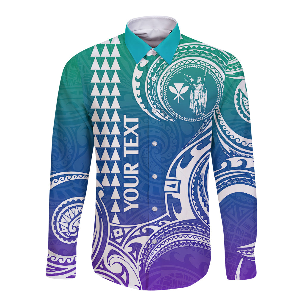 Custom King Kamehameha Day Hawaii Long Sleeve Button Shirt Paradise of the Pacific Tribal Kakau - Gradient LT9 Unisex Gradient - Polynesian Pride
