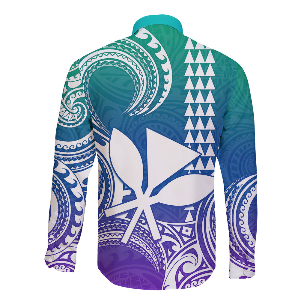 Custom King Kamehameha Day Hawaii Long Sleeve Button Shirt Paradise of the Pacific Tribal Kakau - Gradient LT9 - Polynesian Pride