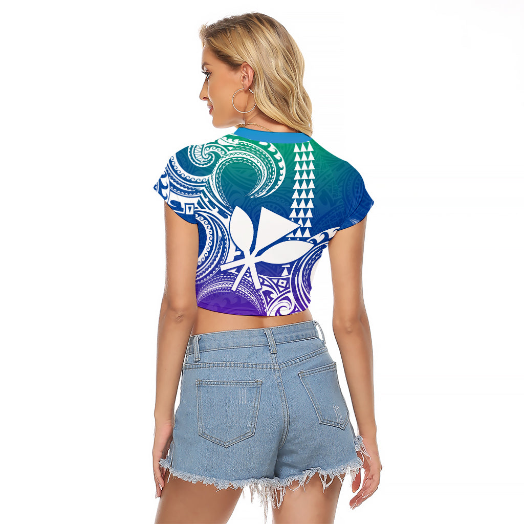Custom King Kamehameha Day Hawaii Raglan Cropped T Shirt Paradise of the Pacific Tribal Kakau - Gradient LT9 - Polynesian Pride