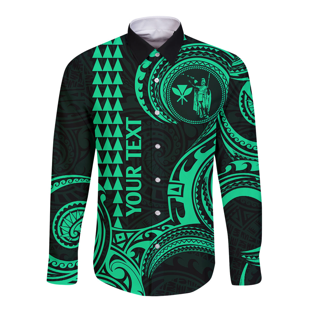 Custom King Kamehameha Day Hawaii Long Sleeve Button Shirt Paradise of the Pacific Tribal Kakau - Green LT9 Unisex Green - Polynesian Pride