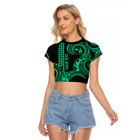 Custom King Kamehameha Day Hawaii Raglan Cropped T Shirt Paradise of the Pacific Tribal Kakau - Green LT9 Female Green - Polynesian Pride