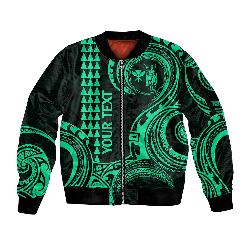 Custom King Kamehameha Day Hawaii Sleeve Zip Bomber Jacket Paradise of the Pacific Tribal Kakau - Green LT9 Unisex Green - Polynesian Pride