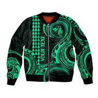 Custom King Kamehameha Day Hawaii Sleeve Zip Bomber Jacket Paradise of the Pacific Tribal Kakau - Green LT9 Unisex Green - Polynesian Pride