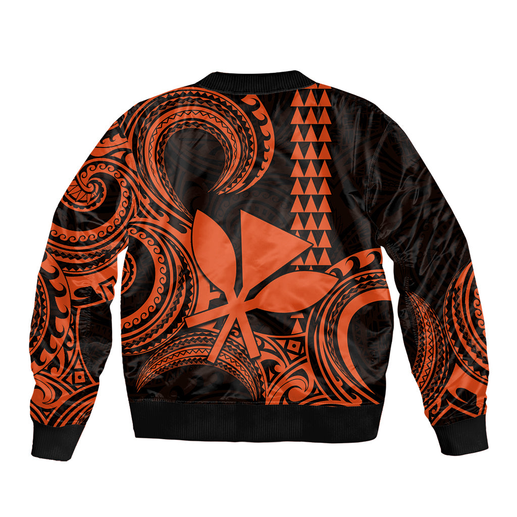 Custom King Kamehameha Day Hawaii Bomber Jacket Paradise of the Pacific Tribal Kakau - Orange LT9 - Polynesian Pride