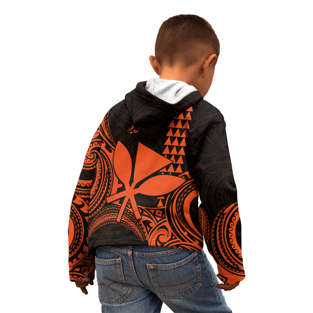 Custom King Kamehameha Day Hawaii Kid Hoodie Paradise of the Pacific Tribal Kakau - Orange LT9 - Polynesian Pride