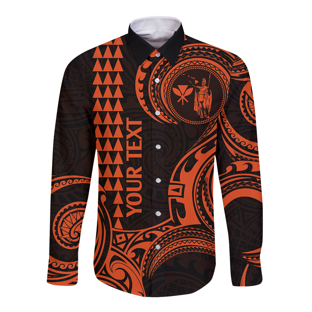 Custom King Kamehameha Day Hawaii Long Sleeve Button Shirt Paradise of the Pacific Tribal Kakau - Orange LT9 Unisex Orange - Polynesian Pride
