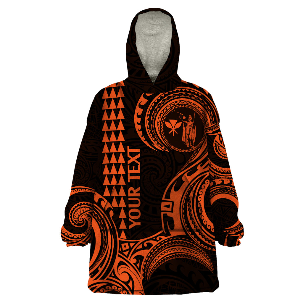 Custom King Kamehameha Day Hawaii Wearable Blanket Hoodie Paradise of the Pacific Tribal Kakau - Orange LT9 One Size Orange - Polynesian Pride