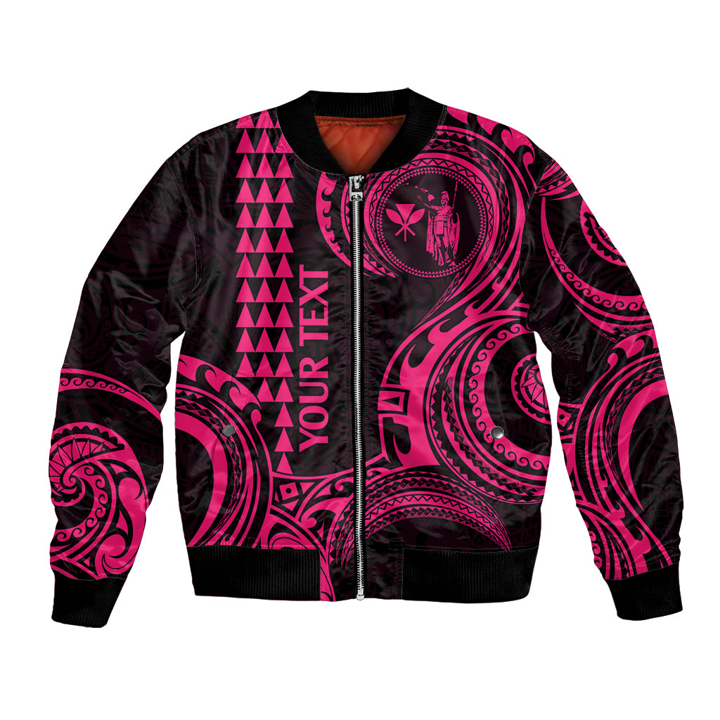 Custom King Kamehameha Day Hawaii Bomber Jacket Paradise of the Pacific Tribal Kakau - Pink LT9 Unisex Pink - Polynesian Pride