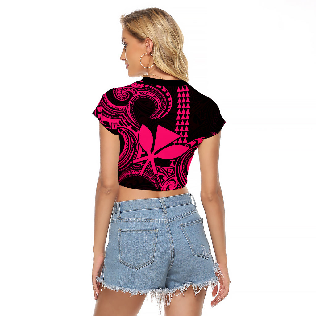 Custom King Kamehameha Day Hawaii Raglan Cropped T Shirt Paradise of the Pacific Tribal Kakau - Pink LT9 - Polynesian Pride