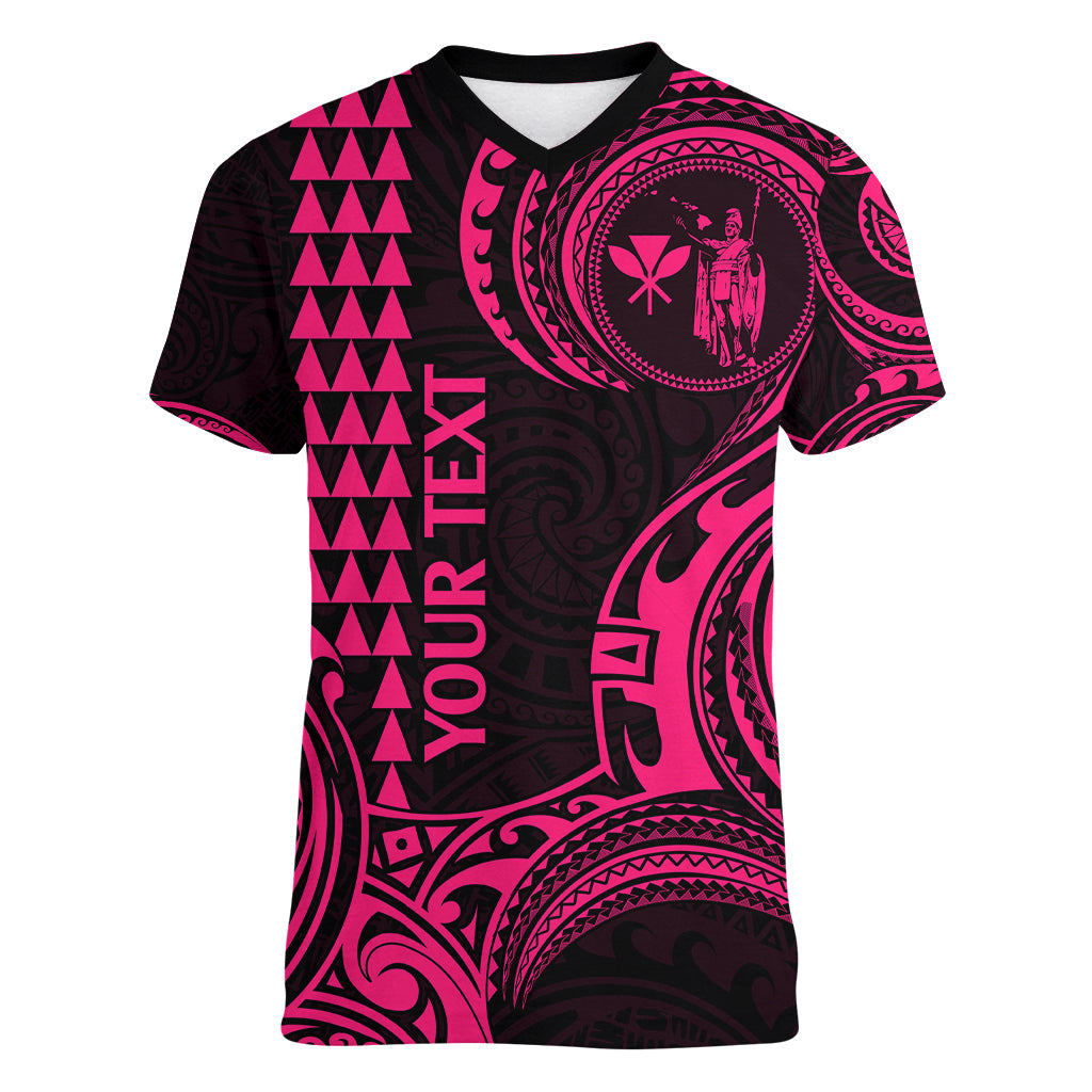 Custom King Kamehameha Day Hawaii Women V Neck T Shirt Paradise of the Pacific Tribal Kakau - Pink LT9 Female Pink - Polynesian Pride