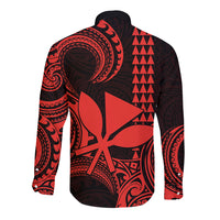 Custom King Kamehameha Day Hawaii Long Sleeve Button Shirt Paradise of the Pacific Tribal Kakau - Red LT9 - Polynesian Pride