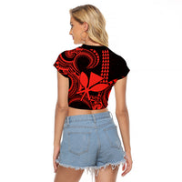 Custom King Kamehameha Day Hawaii Raglan Cropped T Shirt Paradise of the Pacific Tribal Kakau - Red LT9 - Polynesian Pride
