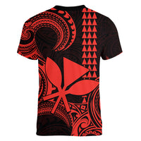 Custom King Kamehameha Day Hawaii Women V Neck T Shirt Paradise of the Pacific Tribal Kakau - Red LT9 - Polynesian Pride