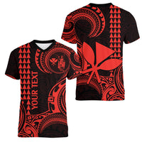 Custom King Kamehameha Day Hawaii Women V Neck T Shirt Paradise of the Pacific Tribal Kakau - Red LT9 - Polynesian Pride