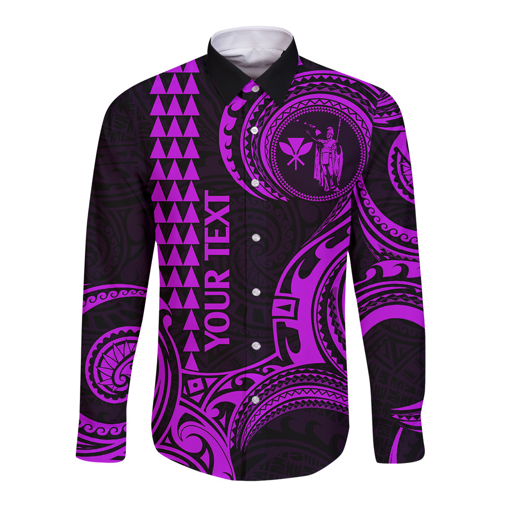 Custom King Kamehameha Day Hawaii Long Sleeve Button Shirt Paradise of the Pacific Tribal Kakau - Purple LT9 Unisex Purple - Polynesian Pride