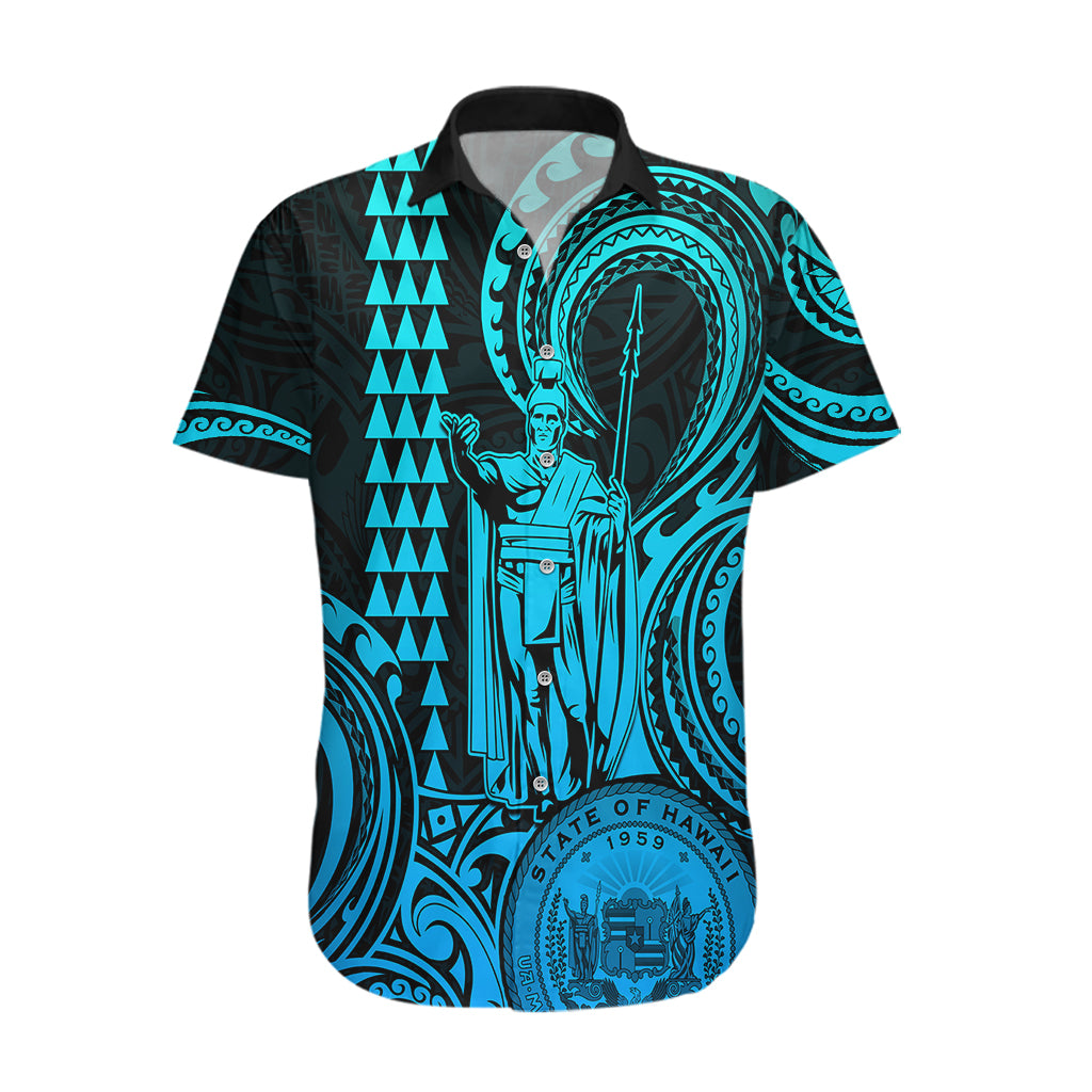 King Kamehameha Day Hawaii Hawaiian Shirt Paradise of the Pacific Tribal Kakau with Kanaka Maoli - Aqua LT9 Aqua - Polynesian Pride