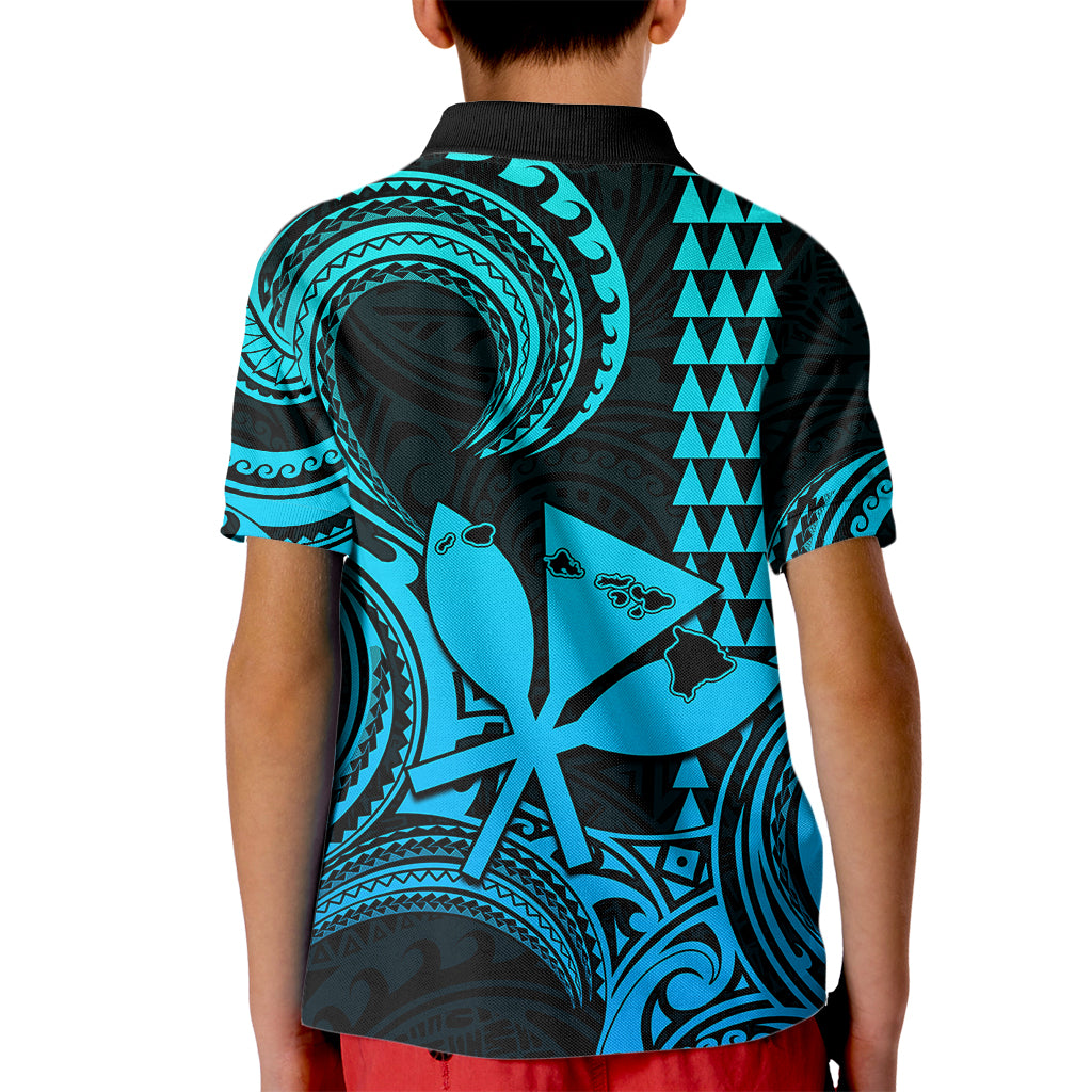 King Kamehameha Day Hawaii Kid Polo Shirt Paradise of the Pacific Tribal Kakau with Kanaka Maoli - Aqua LT9 - Polynesian Pride