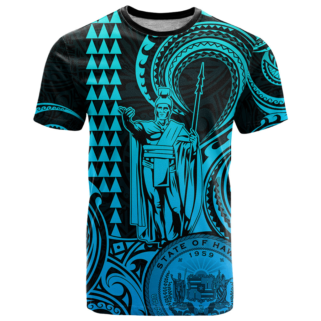 King Kamehameha Day Hawaii T Shirt Paradise of the Pacific Tribal Kakau with Kanaka Maoli Aqua LT9 Aqua - Polynesian Pride