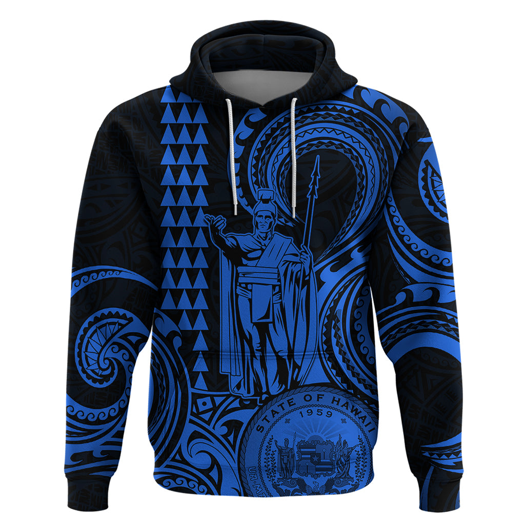 King Kamehameha Day Hawaii Hoodie Paradise of the Pacific Tribal Kakau with Kanaka Maoli Blue LT9 Blue - Polynesian Pride