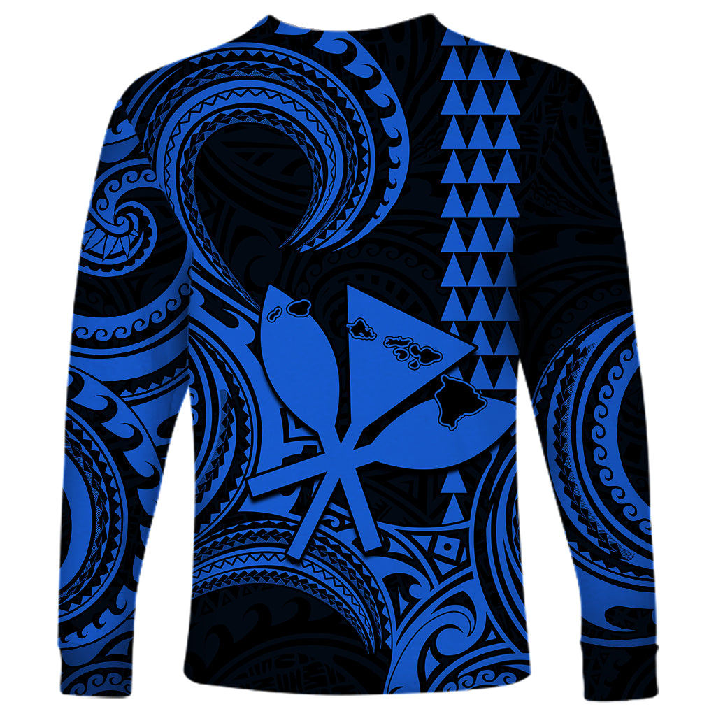 King Kamehameha Day Hawaii Long Sleeve Shirt Paradise of the Pacific Tribal Kakau with Kanaka Maoli - Blue LT9 - Polynesian Pride