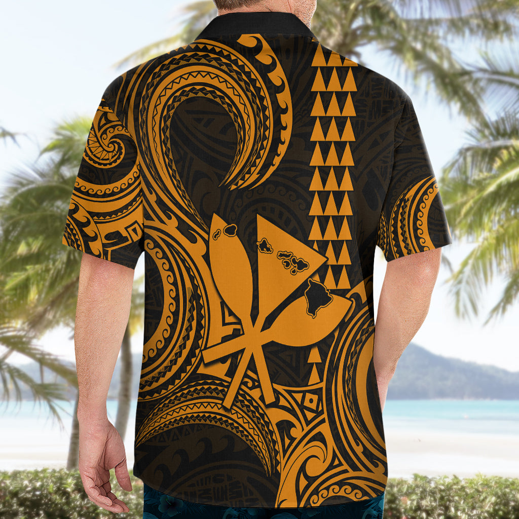 King Kamehameha Day Hawaii Hawaiian Shirt Paradise of the Pacific Tribal Kakau with Kanaka Maoli - Gold LT9 - Polynesian Pride