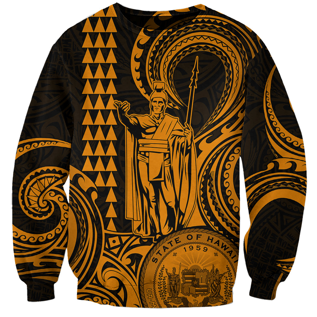 King Kamehameha Day Hawaii Sweatshirt Paradise of the Pacific Tribal Kakau with Kanaka Maoli - Gold LT9 Unisex Gold - Polynesian Pride