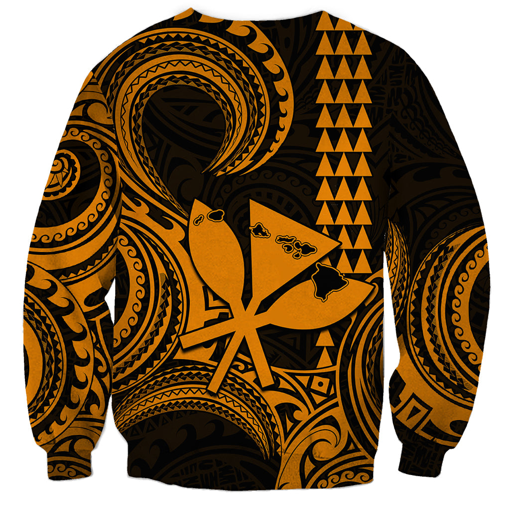 King Kamehameha Day Hawaii Sweatshirt Paradise of the Pacific Tribal Kakau with Kanaka Maoli - Gold LT9 - Polynesian Pride