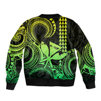King Kamehameha Day Hawaii Bomber Jacket Paradise of the Pacific Tribal Kakau with Kanaka Maoli - Lime LT9 - Polynesian Pride