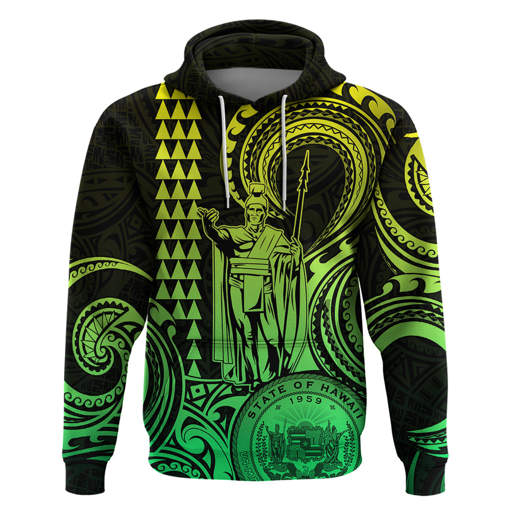 King Kamehameha Day Hawaii Hoodie Paradise of the Pacific Tribal Kakau with Kanaka Maoli Lime LT9 Lime - Polynesian Pride