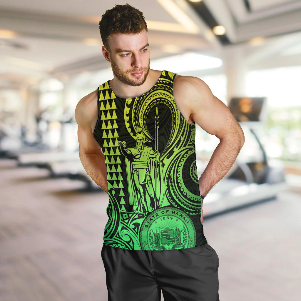 King Kamehameha Day Hawaii Men Tank Top Paradise of the Pacific Tribal Kakau with Kanaka Maoli - Lime LT9 - Polynesian Pride