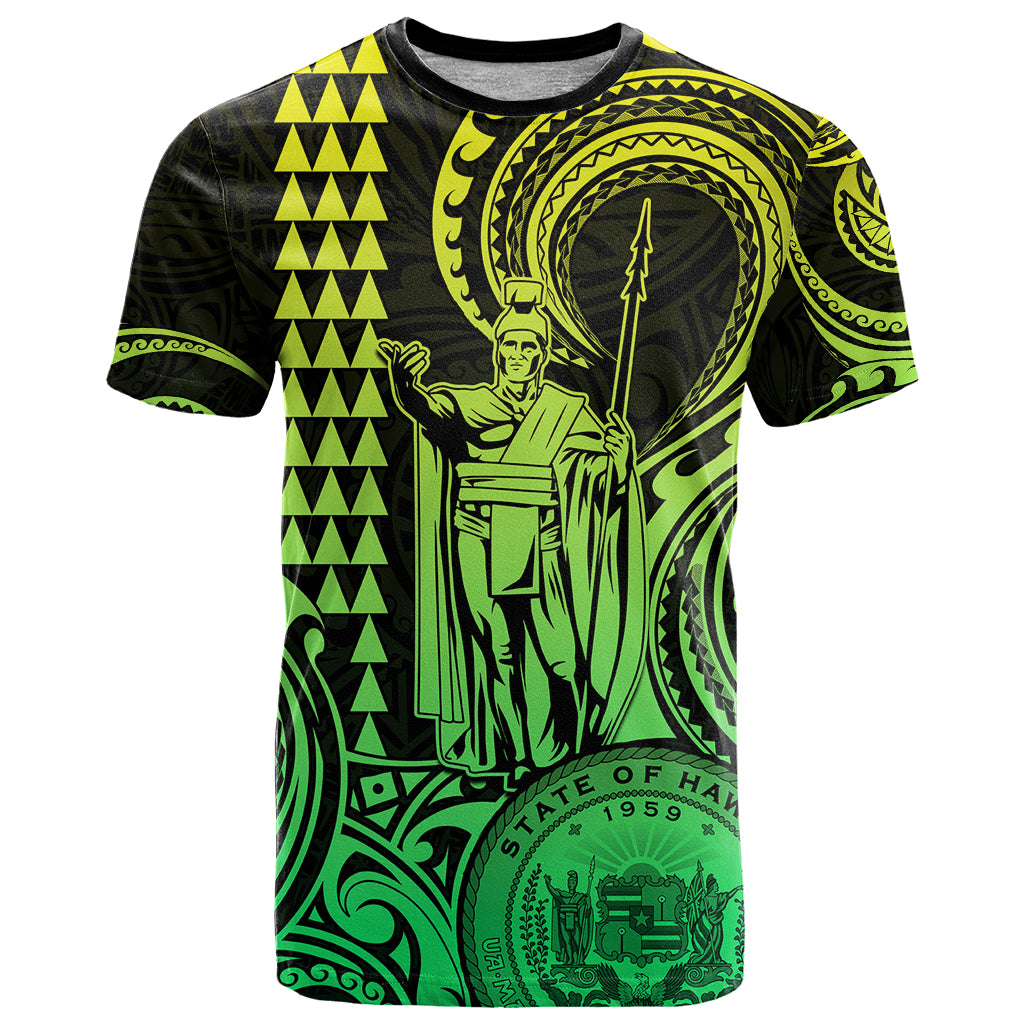 King Kamehameha Day Hawaii T Shirt Paradise of the Pacific Tribal Kakau with Kanaka Maoli Lime LT9 Lime - Polynesian Pride