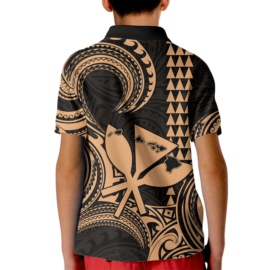 King Kamehameha Day Hawaii Kid Polo Shirt Paradise of the Pacific Tribal Kakau with Kanaka Maoli - Nude LT9 - Polynesian Pride