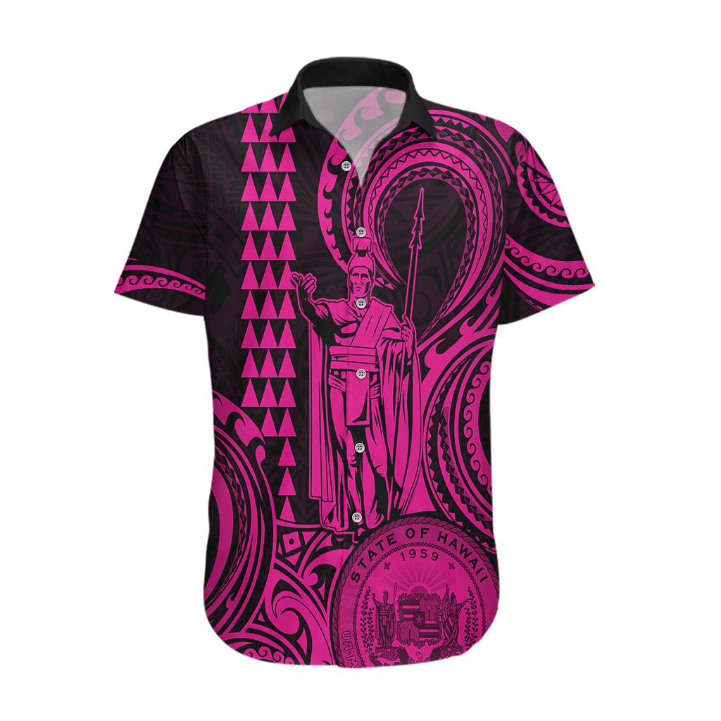 King Kamehameha Day Hawaii Hawaiian Shirt Paradise of the Pacific Tribal Kakau with Kanaka Maoli - Pink LT9 Pink - Polynesian Pride