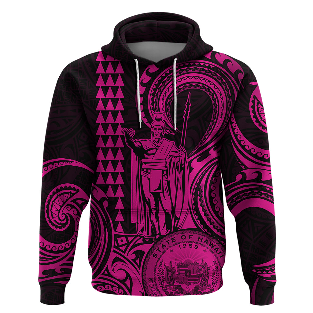 King Kamehameha Day Hawaii Hoodie Paradise of the Pacific Tribal Kakau with Kanaka Maoli Pink LT9 Pink - Polynesian Pride