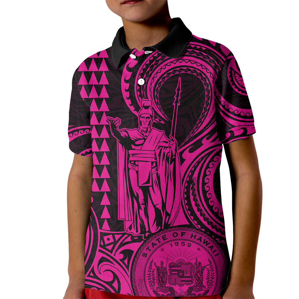 King Kamehameha Day Hawaii Kid Polo Shirt Paradise of the Pacific Tribal Kakau with Kanaka Maoli - Pink LT9 Kid Pink - Polynesian Pride
