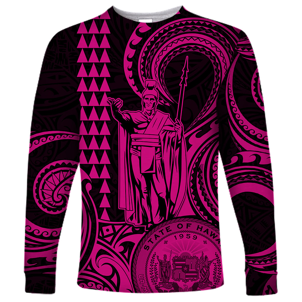 King Kamehameha Day Hawaii Long Sleeve Shirt Paradise of the Pacific Tribal Kakau with Kanaka Maoli - Pink LT9 Unisex Pink - Polynesian Pride