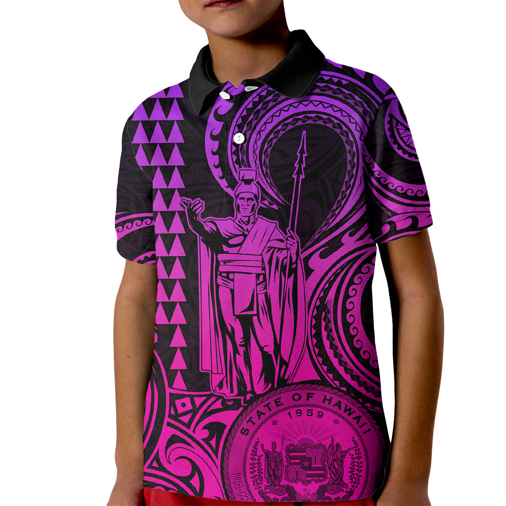 King Kamehameha Day Hawaii Kid Polo Shirt Paradise of the Pacific Tribal Kakau with Kanaka Maoli - Pink Gradient LT9 Kid Pink Gradient - Polynesian Pride