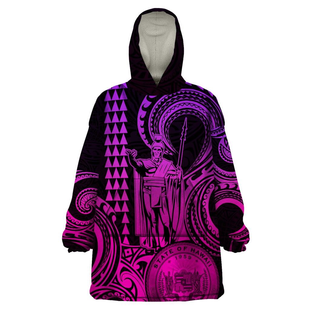 King Kamehameha Day Hawaii Wearable Blanket Hoodie Paradise of the Pacific Tribal Kakau with Kanaka Maoli - Pink Gradient LT9 One Size Pink Gradient - Polynesian Pride