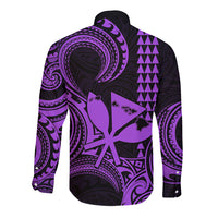 King Kamehameha Day Hawaii Long Sleeve Button Shirt Paradise of the Pacific Tribal Kakau with Kanaka Maoli - Purple LT9 - Polynesian Pride