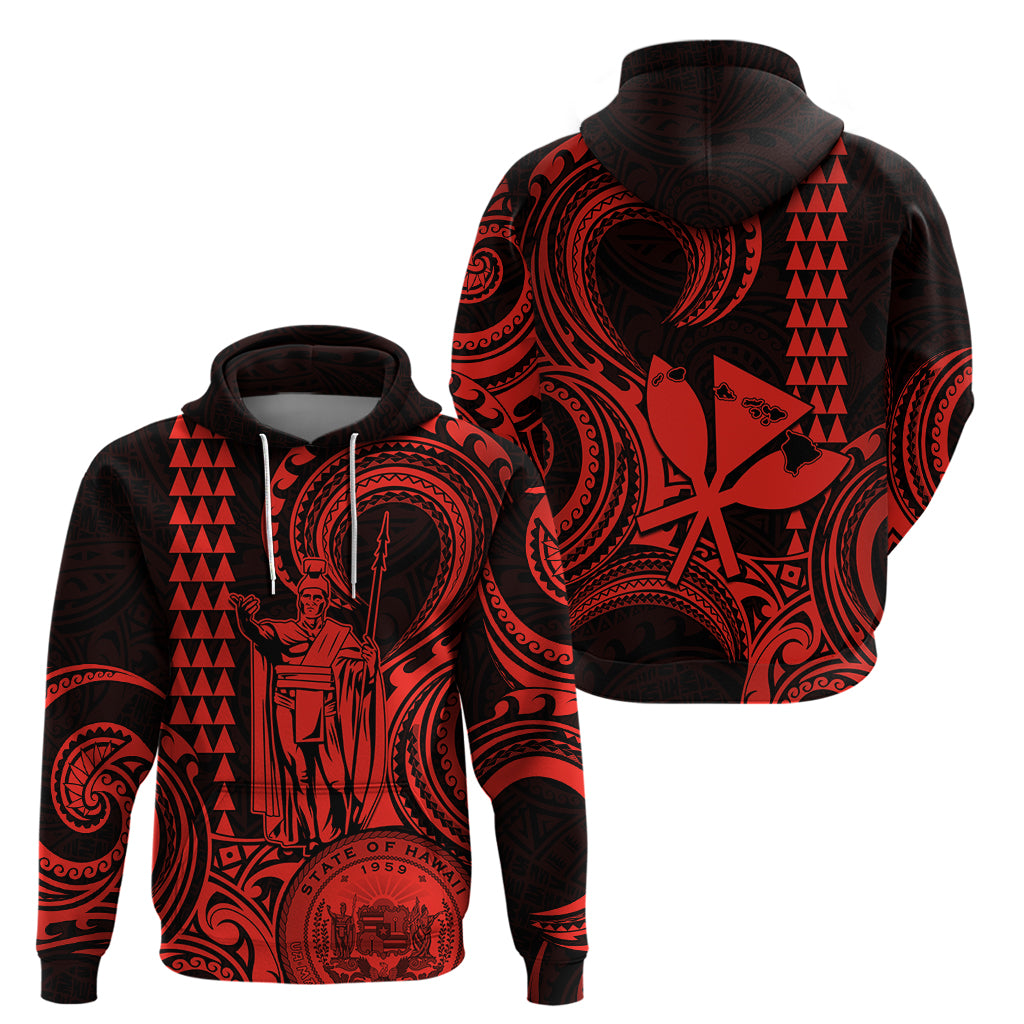 King Kamehameha Day Hawaii Hoodie Paradise of the Pacific Tribal Kakau with Kanaka Maoli Red LT9 - Polynesian Pride