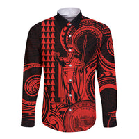 King Kamehameha Day Hawaii Long Sleeve Button Shirt Paradise of the Pacific Tribal Kakau with Kanaka Maoli - Red LT9 Unisex Red - Polynesian Pride