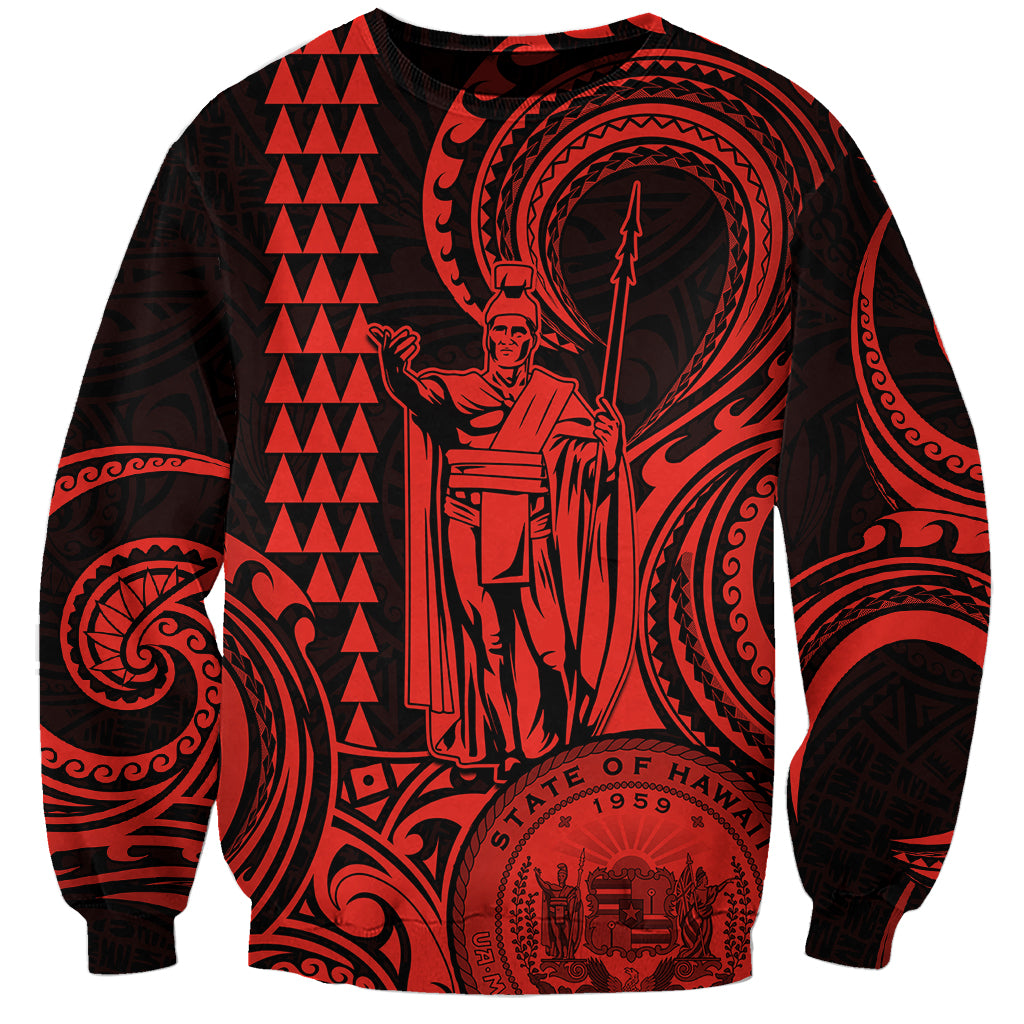 King Kamehameha Day Hawaii Sweatshirt Paradise of the Pacific Tribal Kakau with Kanaka Maoli - Red LT9 Unisex Red - Polynesian Pride