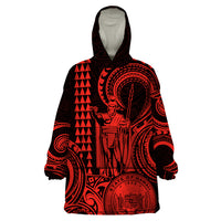 King Kamehameha Day Hawaii Wearable Blanket Hoodie Paradise of the Pacific Tribal Kakau with Kanaka Maoli - Red LT9 One Size Red - Polynesian Pride