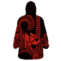 King Kamehameha Day Hawaii Wearable Blanket Hoodie Paradise of the Pacific Tribal Kakau with Kanaka Maoli - Red LT9 - Polynesian Pride
